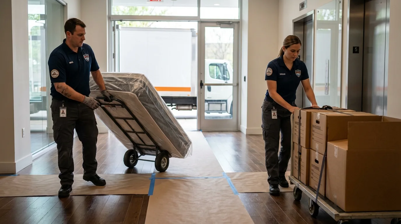 Professional apartment movers loading elevator in Seward, AK